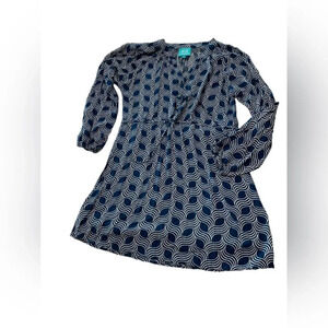Escapada Navy Blue and White Geometric Dress with Scrunch Waist‎ Size Large